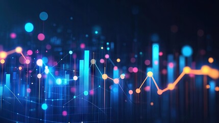 Poster - Bar graphs with rising and falling lines connected by dots, representing changes in business performance and market shifts. Clean background for text.