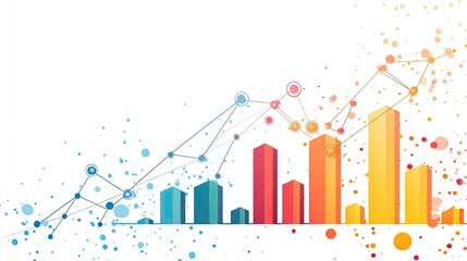 Poster - Business graph with bars representing profits and losses, connected by dots to illustrate trends. Digital style with modern,