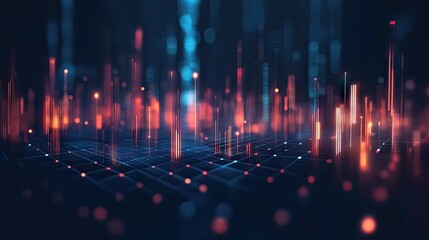 Poster - Business graph with bars representing profits and losses, connected by dots to illustrate trends. Digital style with modern,