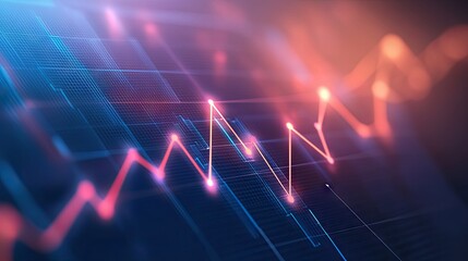 Poster - Financial bar graph displaying company rise and fall, connected with dots to highlight market trends. Professional background with copy space.
