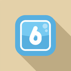 Poster - blue rounded square icon is casting a long shadow on a light brown background, with the number six i