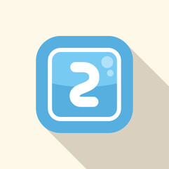 Poster - blue rounded square icon with long shadow, showing number two, for application button or web design 