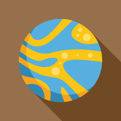 Wall Mural - Cartoon blue planet with yellow spots is orbiting in the space on brown background