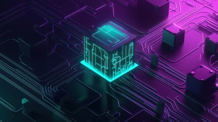 Poster - Abstract Digital Circuitry with Glowing Cube