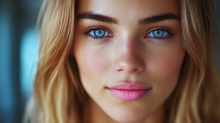 Poster - Close-Up Portrait of a Woman with Blue Eyes