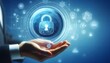 © Bening - Hand Holding Digital Security Lock Symbol in a Concept of Cyber Protection.  representing cybersecurity and the importance of protecting personal data in the modern digital age.
