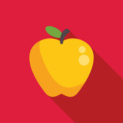 Poster - minimalist vector illustration featuring a yellow apple casting a long shadow on a red background