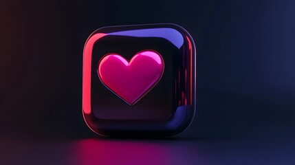 3D rendering of a social media notification icon featuring a heart symbol, representing engagement and success in social media with a modern, vibrant, and glossy design