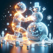 © HaJung - 3D Glowing Abstract Figure Building a Snowman with Radiant Light Effects in a Futuristic Winter Scene - Perfect for Winter Advertising Campaigns