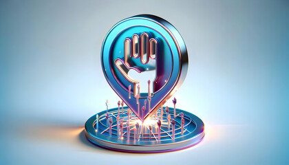 3D Holographic Human Rights Badge with Floating Hands: Concept for Equality Advocacy on White Background - Ample Copy Space Below