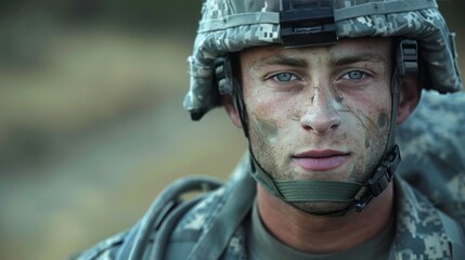 Wall Mural - American Soldier in Full Uniform Standing Proudly