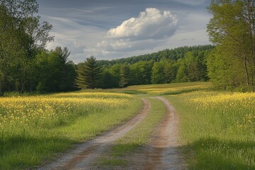 Meadow view from the dirt road