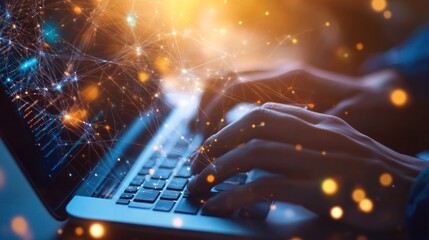 Poster - Hands Typing on Laptop with Network Connection Illustration