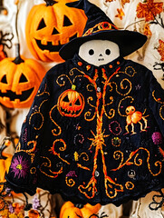 Poster - Embroidered shirt on the Halloween theme. Embroidery on fabric