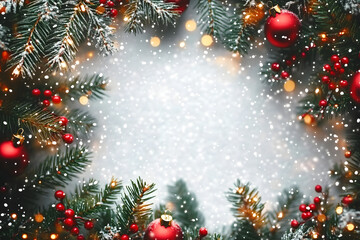 Poster - Festive Christmas New Year border. Xmas background and frame composition. Christmas banner and web poster