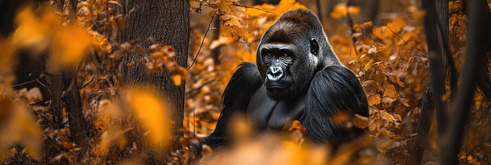 gorilla in autumn woods