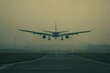 Morning calm airport arrival of an aircraft
