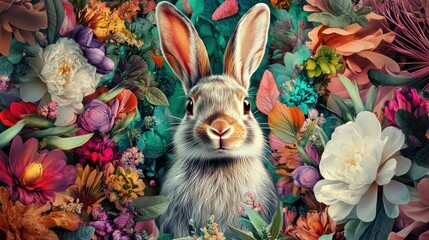 Rabbit in a Floral Wonderland