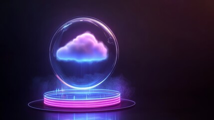 Aufkleber - A cloud symbol encased in a glowing sphere represents the future of cloud computing, emphasizing data storage, security, and innovation.