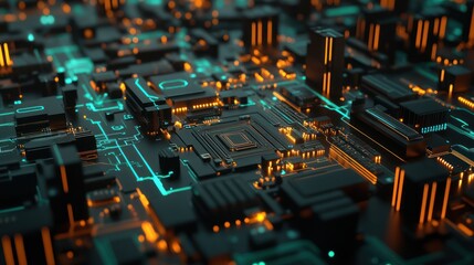 Poster - Abstract 3D Rendering of a Futuristic Circuit Board
