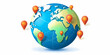 © HaJung - Vector Illustration of a Globe with Location Pins for Global Marketing Strategies - Vibrant Colors, Clean Lines for Infographics in International Business and Worldwide Expansion