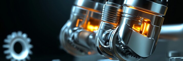 Close-up of two engine pistons with glowing valves, symbolizing power, performance, precision, engineering, and mechanics.