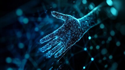Poster - digital hand hologram reaching out, symbolizing connection, technology, future, innovation, and huma