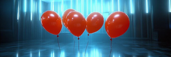 Poster - Glowing 3D Balloons Illuminating a Festive Party Scene, symbolizing celebration, joy, light, fun and happiness.