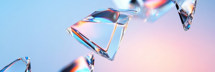 Poster - Holographic Glass Shards on a Rainbow Background, representing abstract art,  technology, futuristic, innovation, and design.
