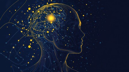 Poster - Abstract Human Silhouette With Brain and Connections