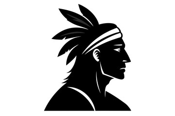 Native American man in headdress side view | vector silhouette illustration on white background