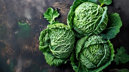 Wall Mural - Fresh green cabbages harvested from the garden ready for cooking and salad preparation