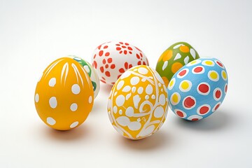 Easter eggs isolated on a white background. Handmade colorful Easter eggs. Easter celebration concept.