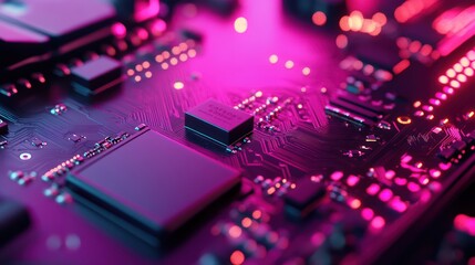 Poster - Circuit Board with Neon Lights