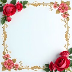 Wall Mural - red rose frame