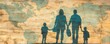 © Nattadesh - A loving family stands together, symbolizing unity and adventure against a backdrop of a world map.