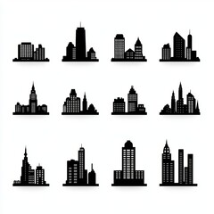 Cityscape Silhouette Icons   Modern Architecture Skyline Illustration Set