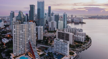 Wall Mural - Downtown waterfront with buildings and condos at sunrise. Miami, Florida, United States.