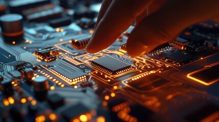 Poster - Close-up of a Hand Touching a Circuit Board