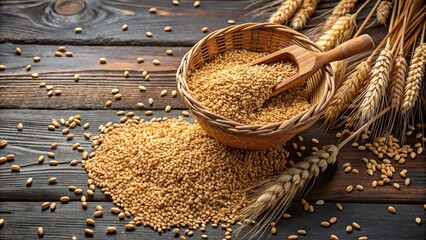 Fresh wheat pouring from a basket preparing for grinding Aerial