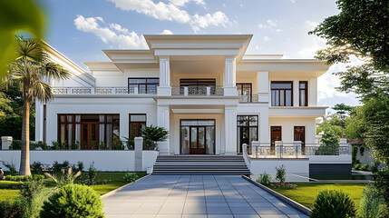 House design concept, house concept, villa, elegant house exterior in white.