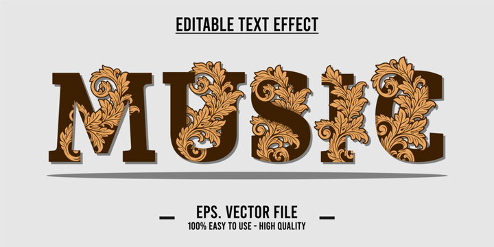 typography MUSIC word art illustration, editable text effect, eps file format	