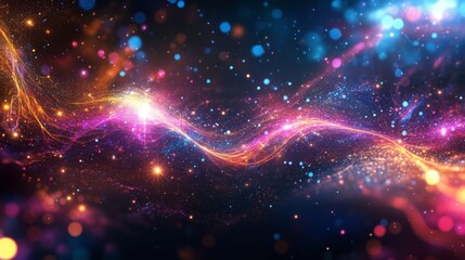 Fototapete - A vibrant, cosmic background featuring swirling colors, sparkling stars, and luminous waves, evoking a sense of wonder and the vastness of space.