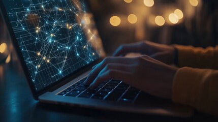 Poster - Hands Typing on a Laptop with Network Visualization