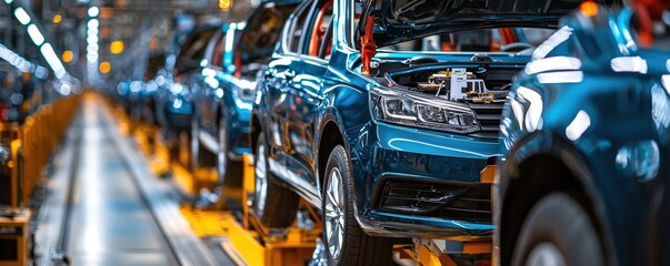 Poster - Workers in Car Manufacturing Plant Assembly Line