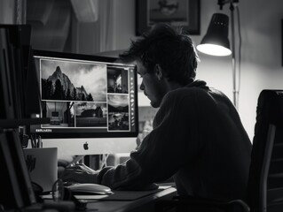 Aufkleber - Photographer Editing Images in Black and White Setting