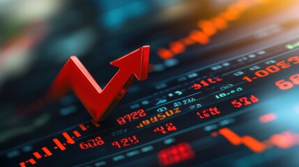 Poster - An informative backdrop featuring financial statistics and an upward arrow, symbolizing positive trends in economic performance.