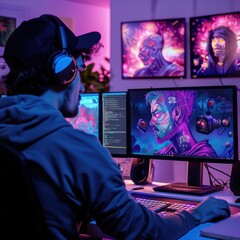 Aufkleber - Digital Artist Working in Creative Studio Environment