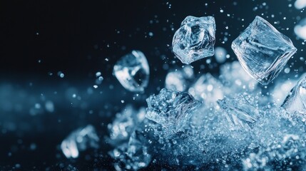 Poster - Ice cubes splashing in water, creating dynamic motion and visual interest.