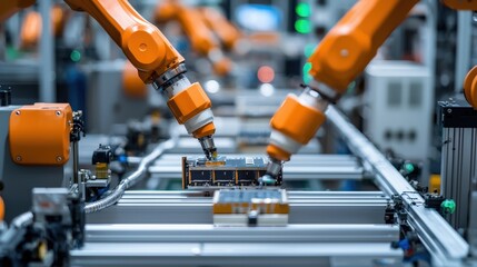 Poster - Robotic Arms Working on Assembly Line in Factory